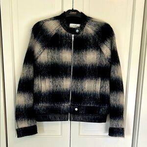 A.L.C felted navy and cream plaid jacket.